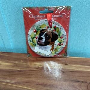 Personalized Dog Christmas Ornament - Red and White boxer 3.5x3.5